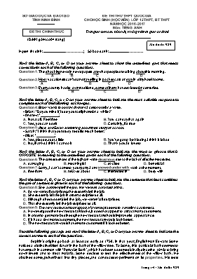 Đề thi thử THPT Quốc gia cho học sinh Lớp 12 THPT, BT THPT môn Tiếng Anh - Mã đề 989 - Năm học 2016-2017 - Sở GD & ĐT Ninh Bình (Có đáp án)